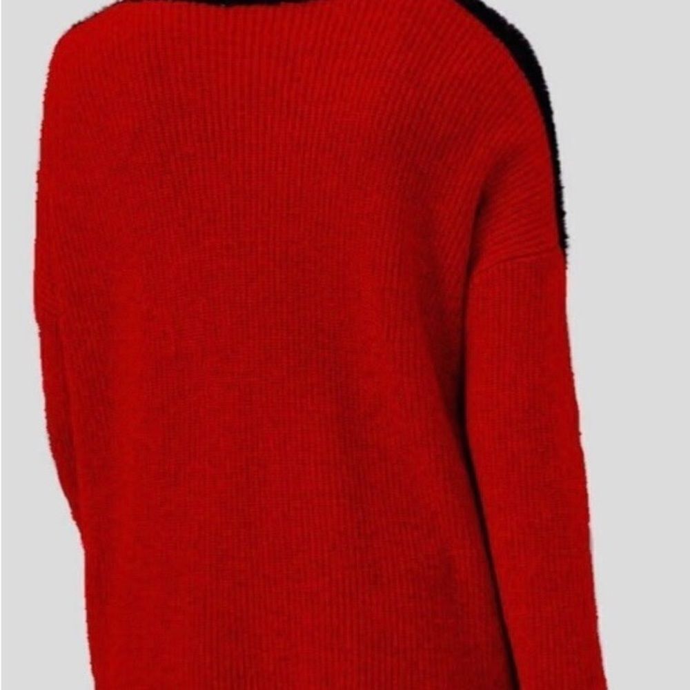 NWT Vince Camuto asymmetrical red and black faux fur mock turtleneck large 365 d - Picture 2 of 5